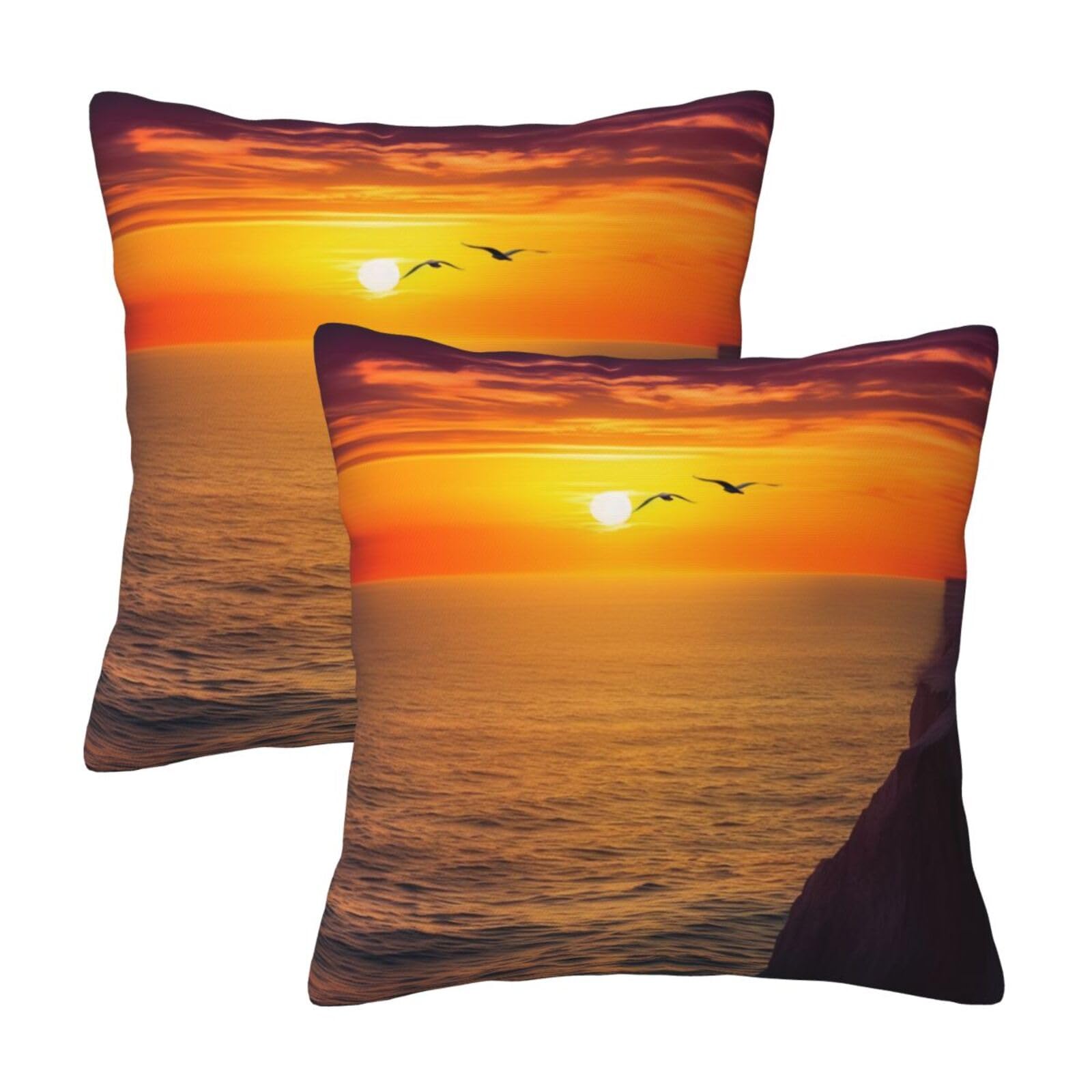 Beautiful Sunset Sea Throw Pillow Cases 2 Pack Square Pillowcases Soft Pillow Protectors for Couch Livingroom Sofa Bed Office Car,30x30 CM