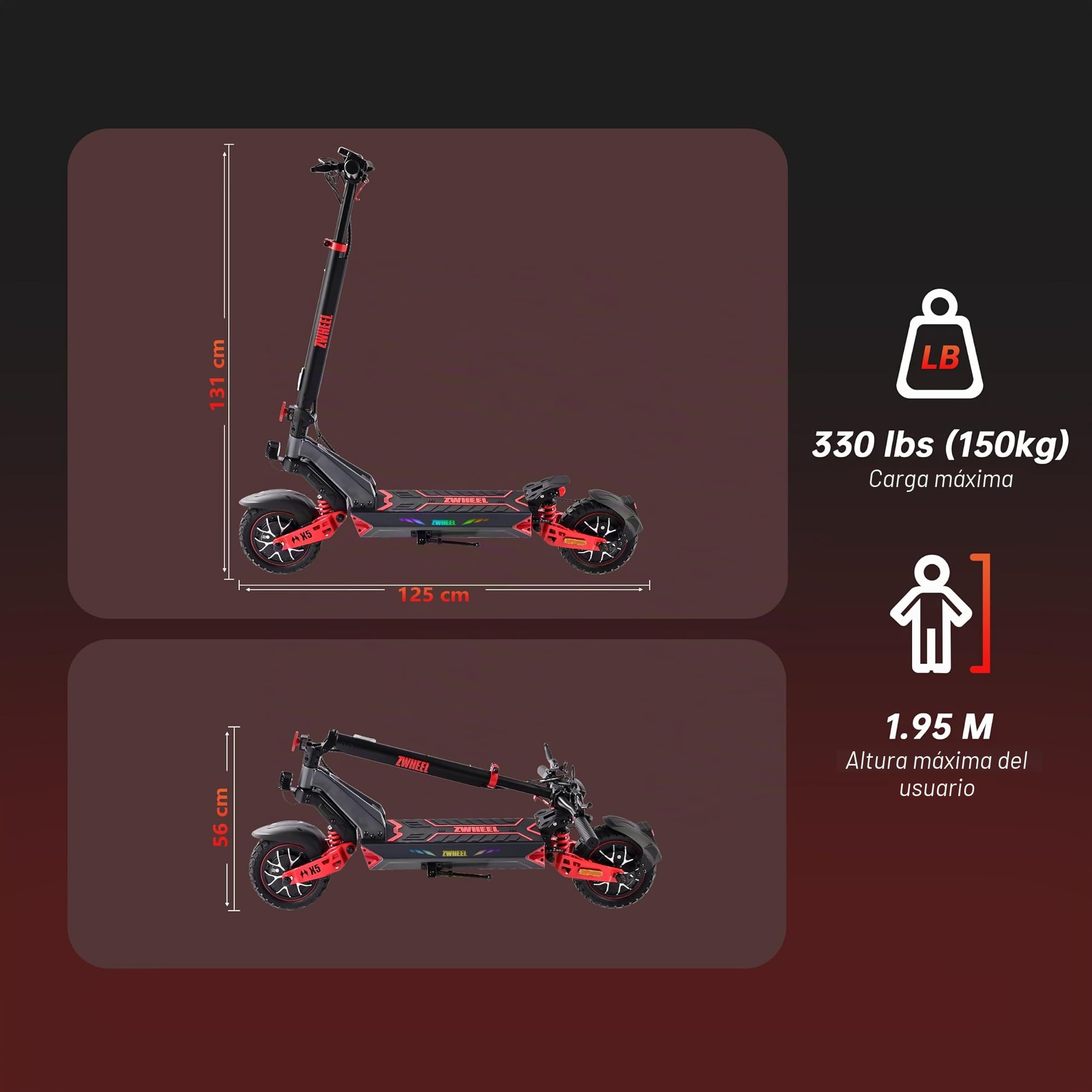 D3Patinete Eléctrico para Adultos,Neumáticos Confort de 10 Pulgadas, Sistema de Batería 48V para Gran Autonomía, Scooter Plegable Sport con Doble Suspensión y Chasis Robusto