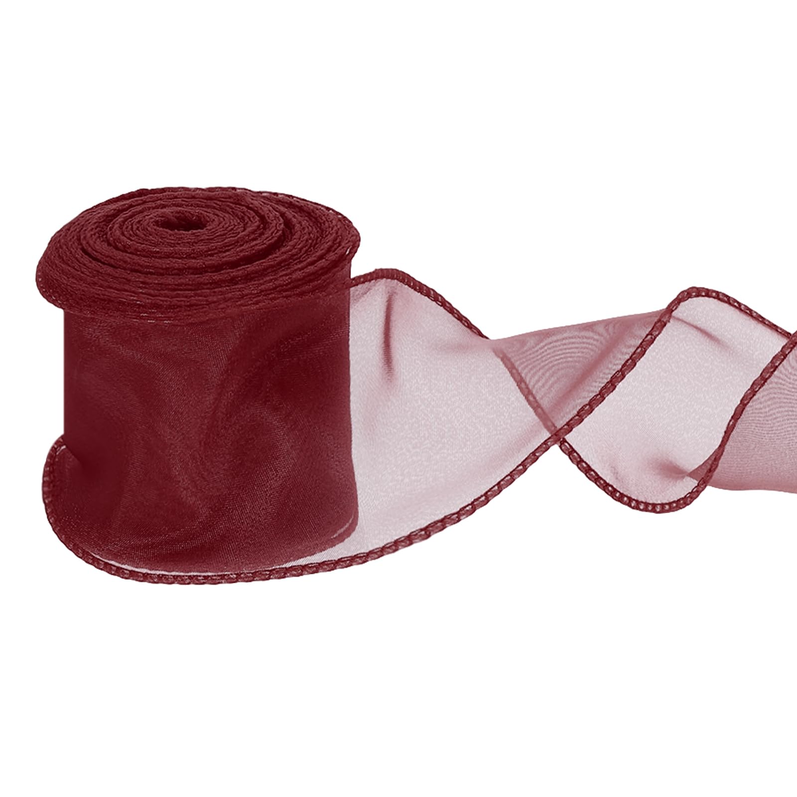 PATIKIL 60mm Wide Wired Chiffon Ribbon, 9.1m Sheer Wired Organza Ribbon Fishtail Yarn Gift Ribbons for Crafts Gift Wrapping Floral Bouquet,Wine Red โ image 1