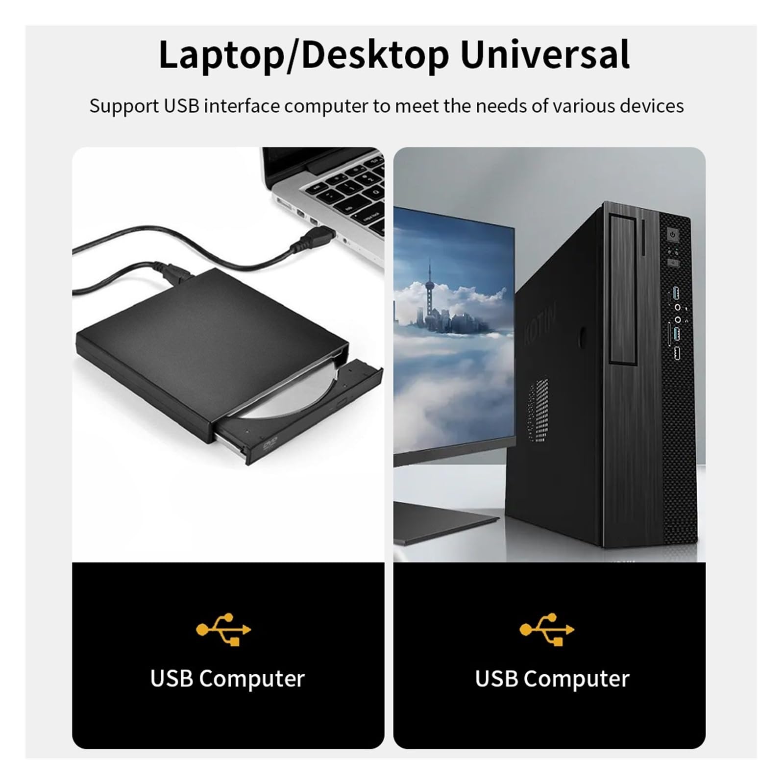 Reproductor De CD DVD Óptico Externo USB 2,0 Combo Plug and Play For PC Portátil Escritorio
