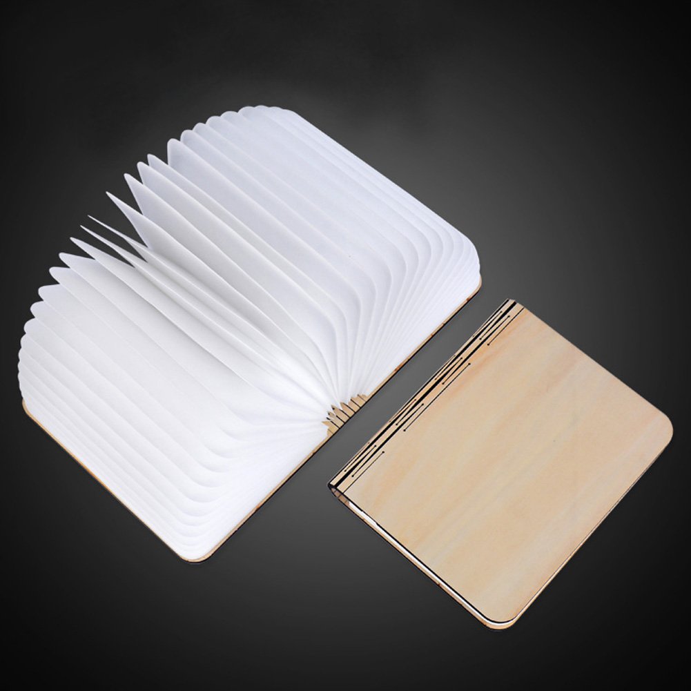 ZGX USB Rechargeable Wooden Folding Led Book Lamp Magnetic Design Night Light for Desk/Table/Wall Decorative 1700mAh Lithium Batteries Desk Table Lamp,Warm White Light Creative Gift -White