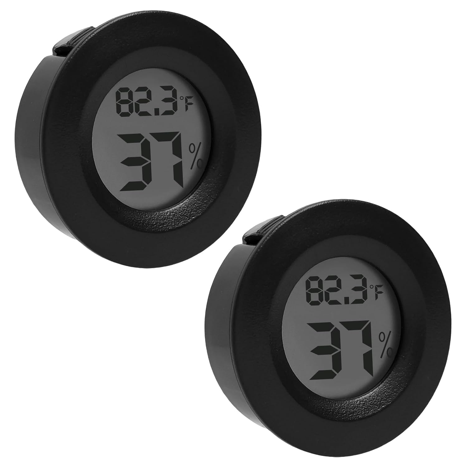 2 Pack Mini Vivarium Thermometer Hygrometer, LCD Digital Round Reptile Temperature Humidity Monitor with °C/°F Switch, Small Room Hydrometer Humidity Meter for Hatching Incubator Green House