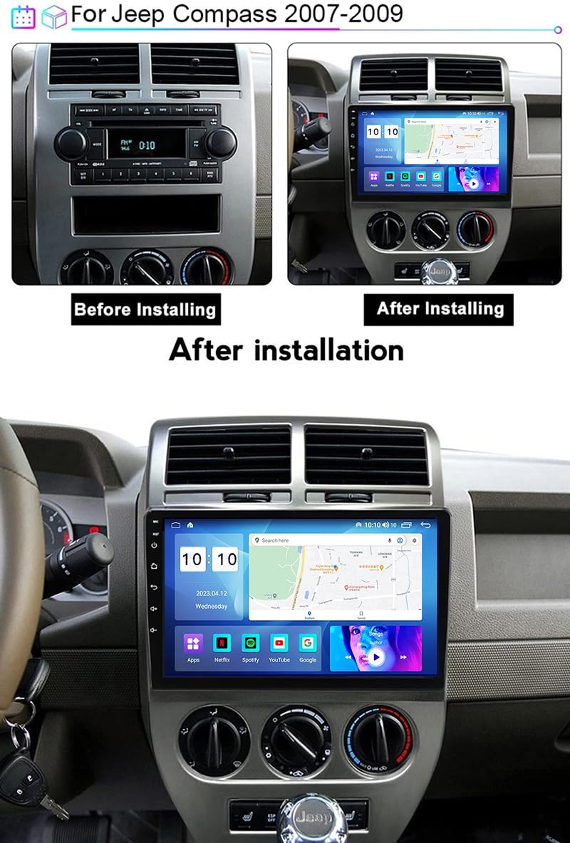 Odtwarzacz samochodowy z Androidem 15, 9-calowym ekranem dotykowym, nawigacja GPS Dla Jeep Compass 2007-2009 Radio samochodowe, akcesoria samochodowe, obsługa sterowania z ki HM604 4 Core Wifi 2+64GB