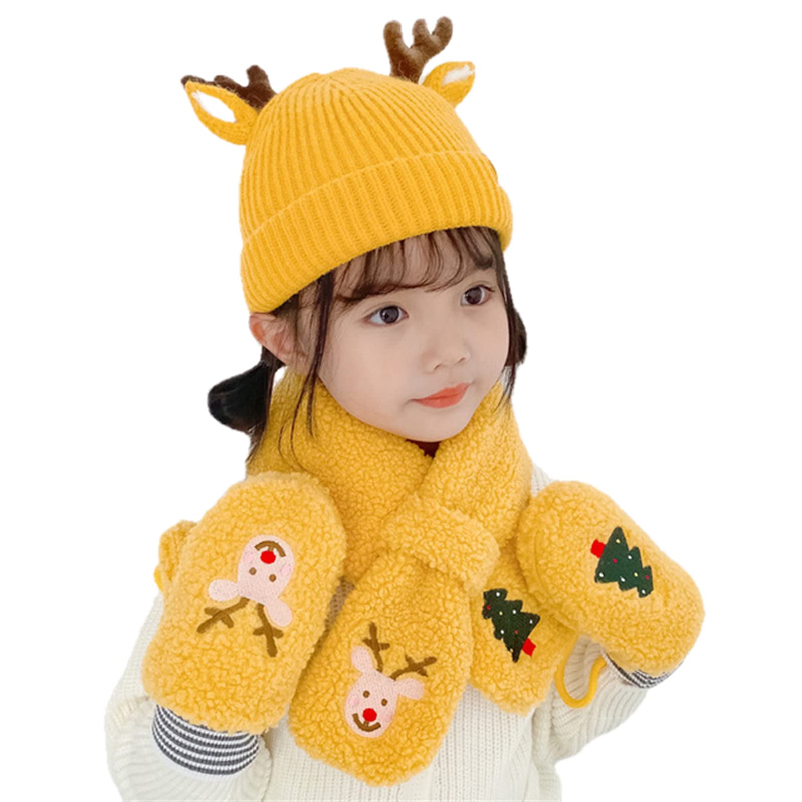 UKKO Beanie Kinder Winterschal Hut Handschuhe 1 Set Weihnachten Und Neujahr Geschenke Jungen Und Mädchen Warme Schals-Red 2 Pcs,3 to 8 Years Old