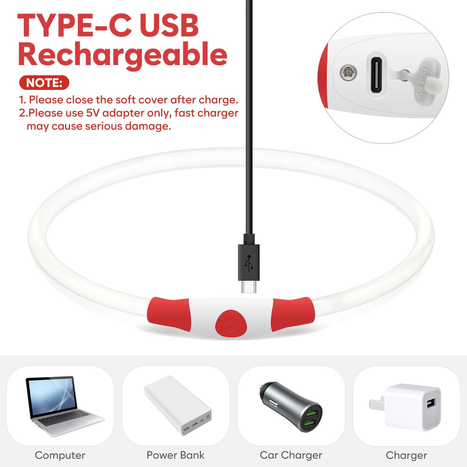 Collar de perro LED recargable por USB, que brilla en la oscuridad, collar de seguridad para mascotas de TPU intermitente, collares iluminados para mantener a tus perros visibles y seguros cuando