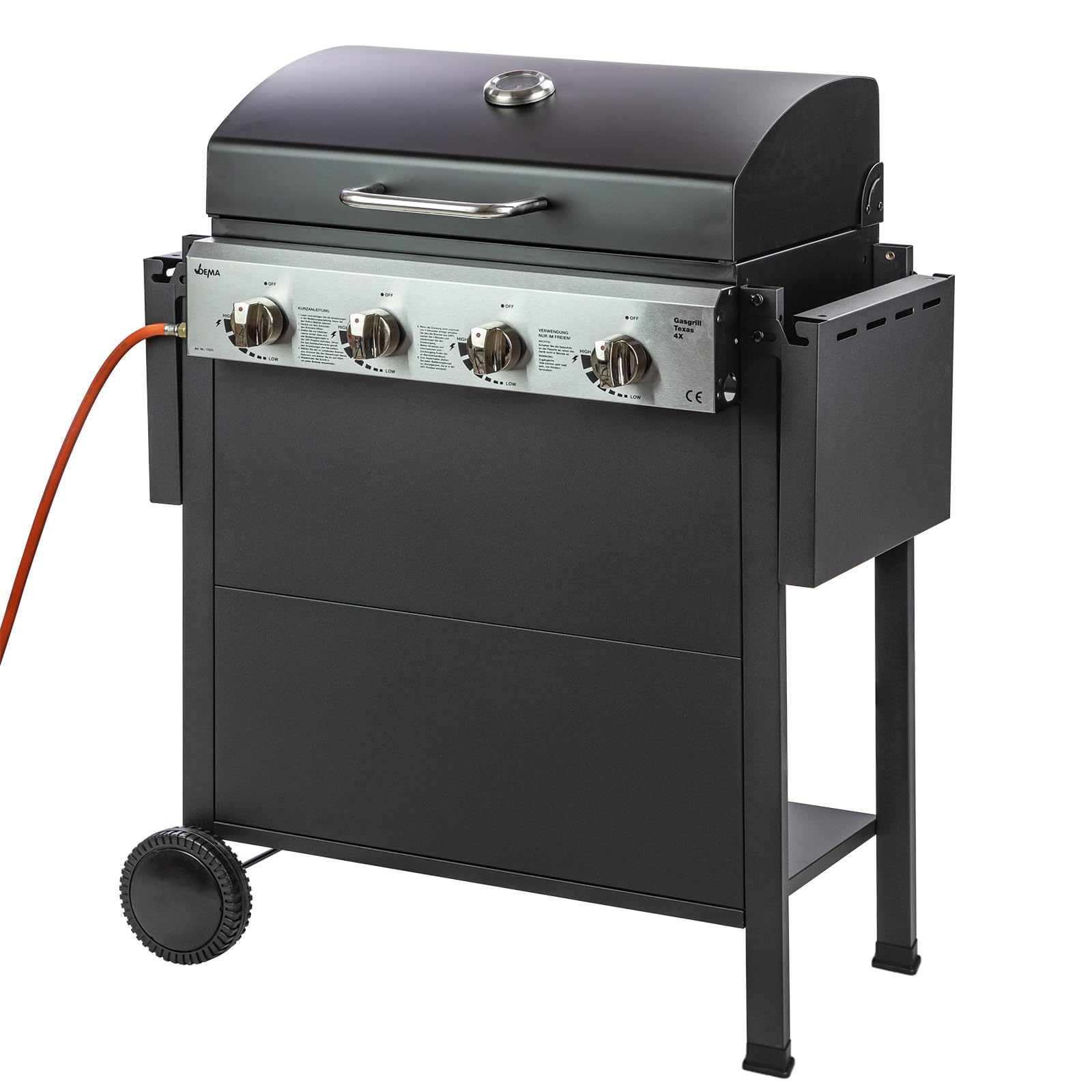 DEMA Gasgrill Grillwagen Grill Texas 4X 4 Brenner Grillrost 59x35 cm 12 kW mit Ablagen