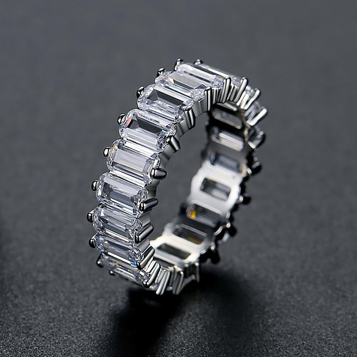 Emerald Cut Moissanite Eternity Ring in 14K Gold, Chic Engagement and Wedding Gift for Her