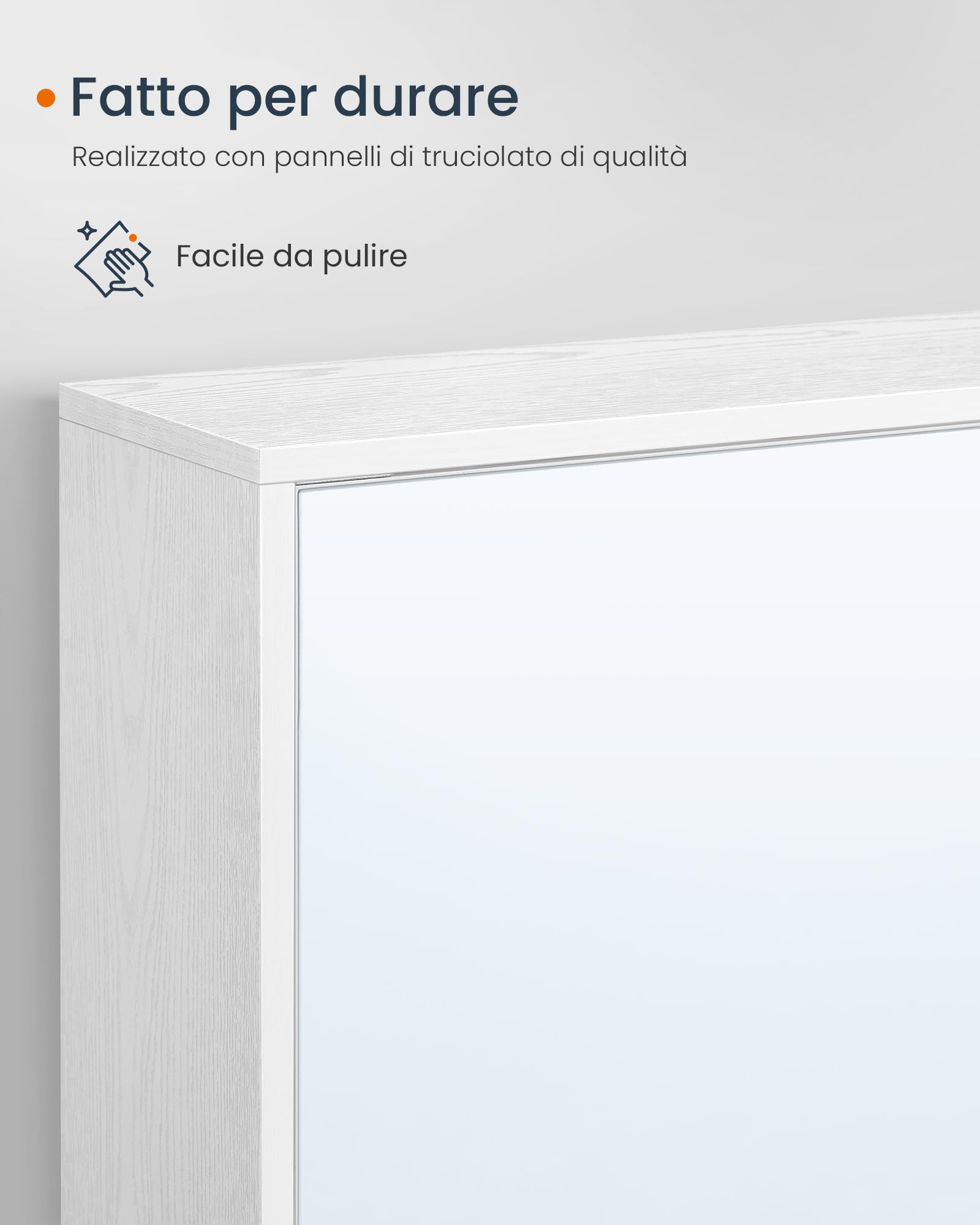 SONGMICS HOME Mobiletto da Bagno con Specchio, Snapsemble Montaggio Rapido, Specchio con Vano Contenitore, Ripiani Regolabili e Ante, Moderno, 15 x 60 x 55 cm, Bianco Neve BBC114WE01