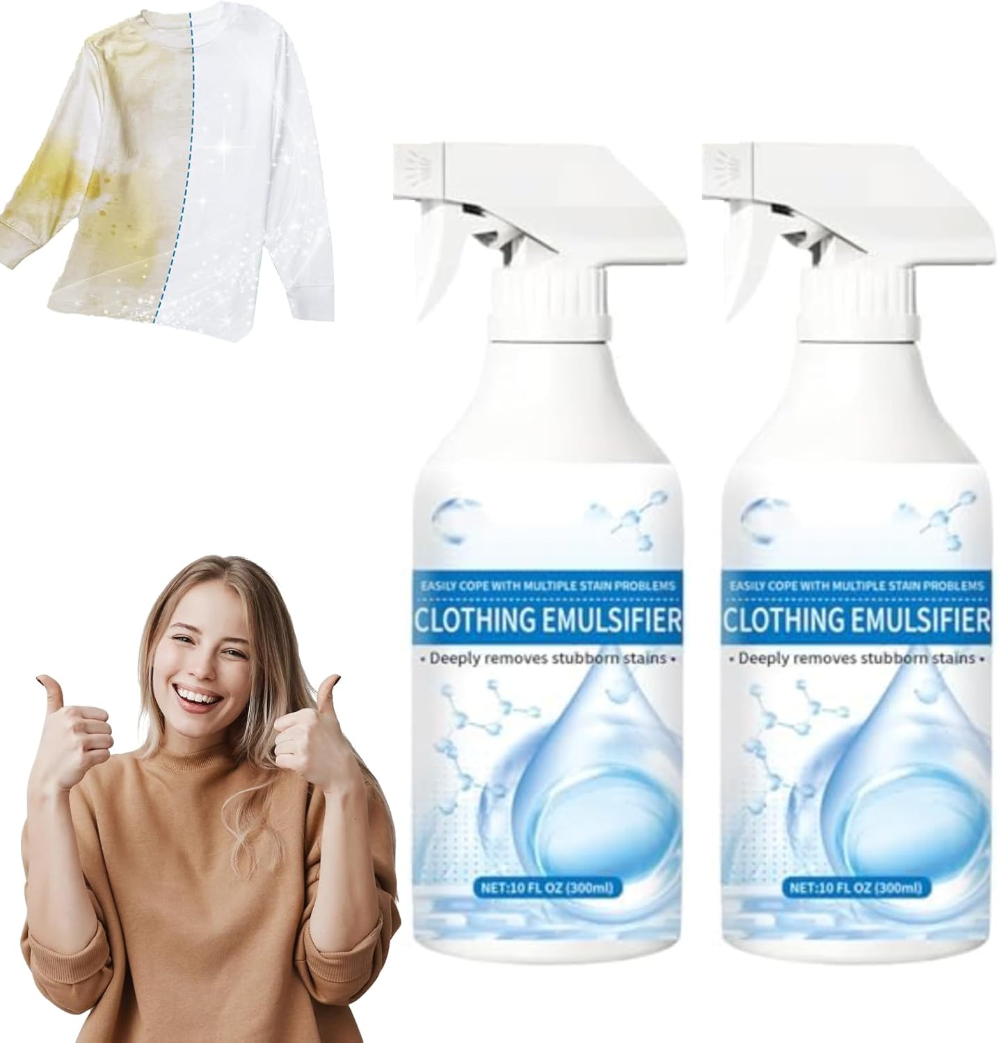Clothing Emulsifier Stain Remover,300ml Non Ionic Emulsifier Clothing Cleaner,Powerful Clean Shop Clothings Emulsifiers,for Grease, Oil, Food On Clothes And Shoes (3p'c's)