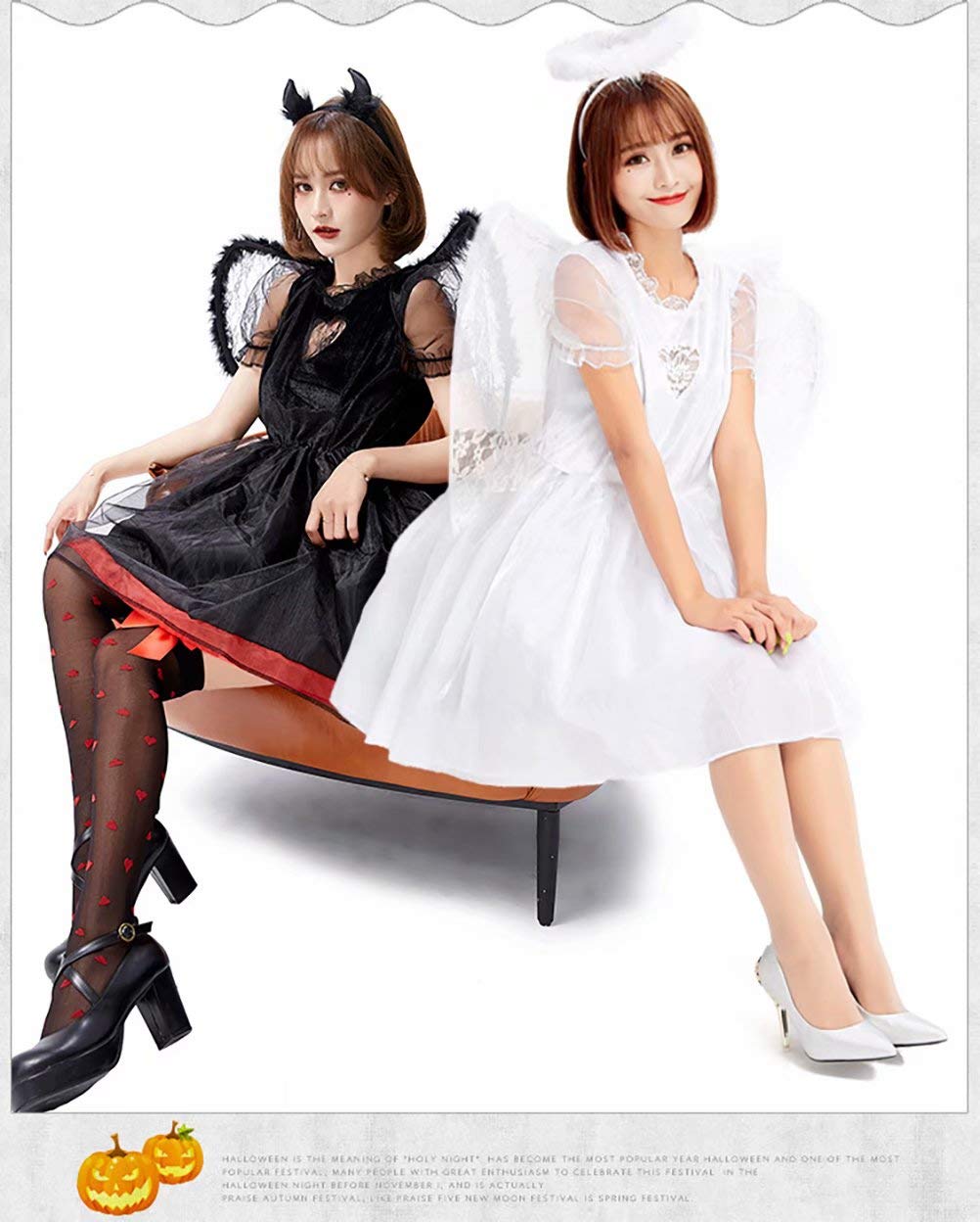 Amazon.co.jp: Burning Go デビル エンジェル コスプレ レディース 黒