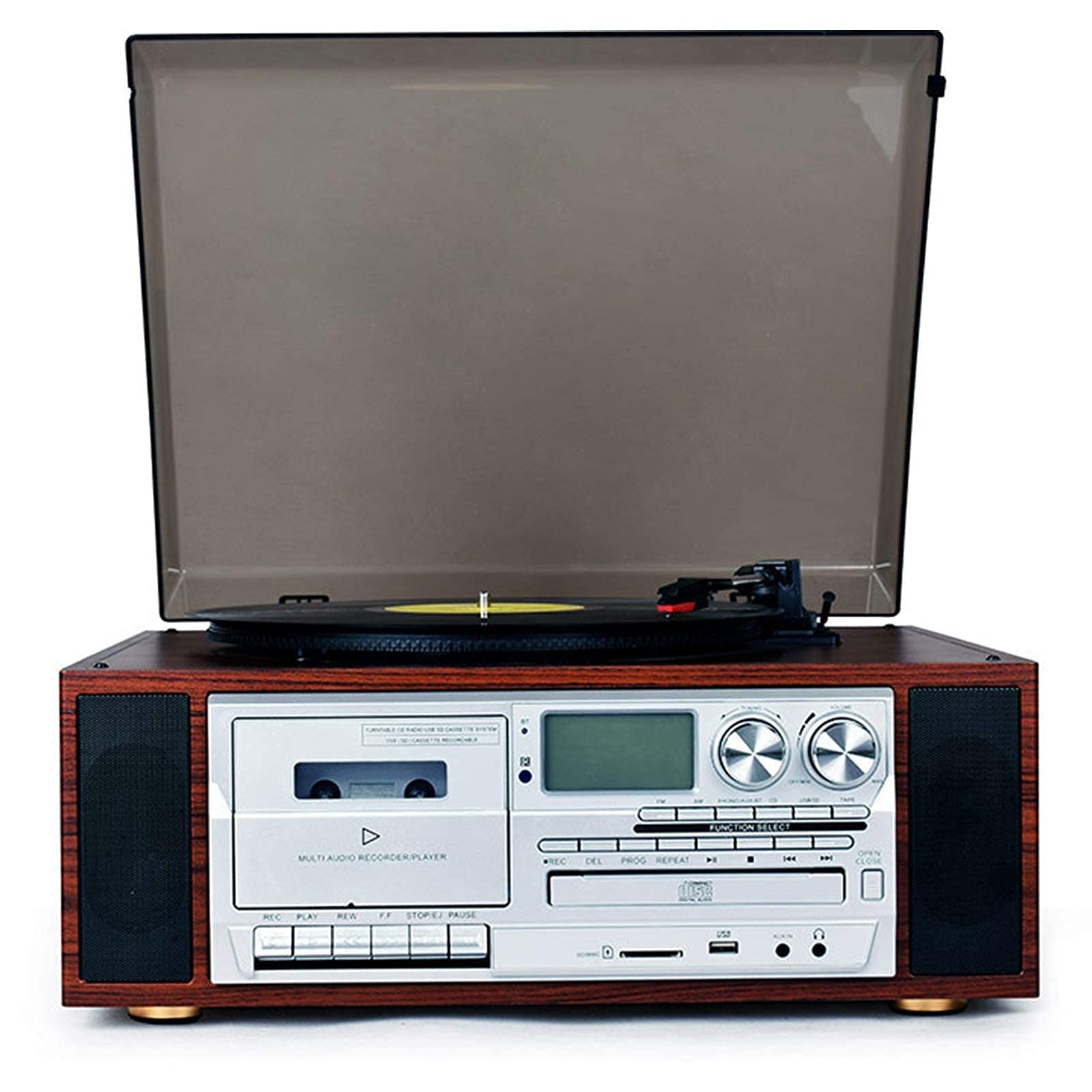 Plattenspieler, Bluetooth-Plattenspieler mit Stereo-Lautsprecher, Schallplattenwiedergabe, automatische Aktivierung/Kassettenwiedergabe/CD-Wiedergabe