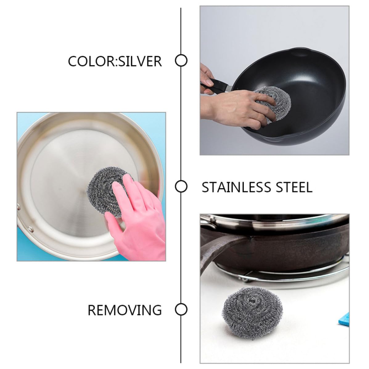 Depurador de Acero Inoxidable para Limpiar Ollas y Sartenes, Esponja Metálica Plata, 20 Piezas, sin Dañar Superficies, Adecuado para Cocina