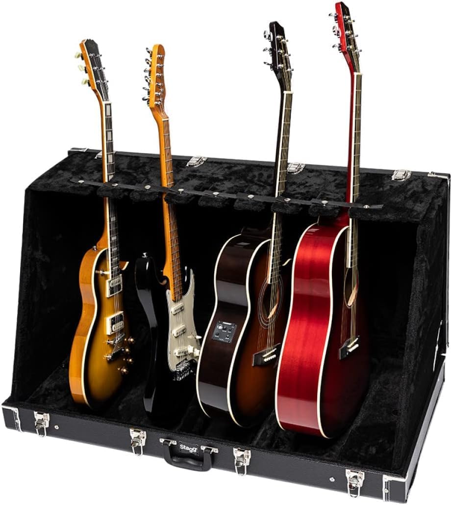Stagg Universal Multi Guitar Stand, Portable, Transportable Briefcase Style, Suitable for 8 Electric Guitars or 4 Acoustics