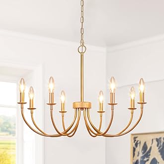 Farmhouse Chandelier for Dining Room, 8-Light 26" Rose Gold Dining Room Light Fixture, Rustic Candle Chandeliers Vintage Modern Chandeliers for Living Room Bedroom Kitchen