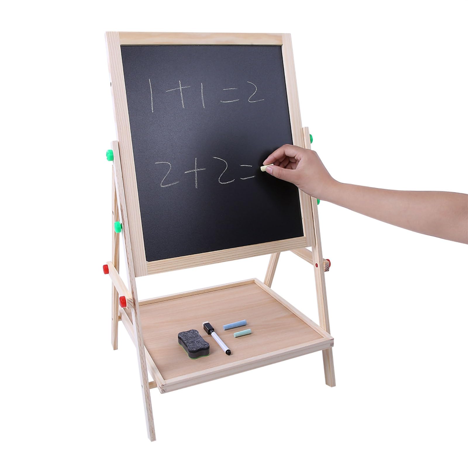 Tavolo da Disegno in Legno Artistico a Doppio Lato 2 in 1 per Bambini - Altezza Regolabile, Legno di Pino Resistente, Gioco Creativo, 2 unità