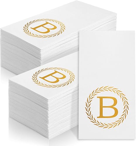 100 servilletas desechables con monograma de oro, toallas de mano decorativas con letra B, servilletas de cena para invitados, toallas de mano con