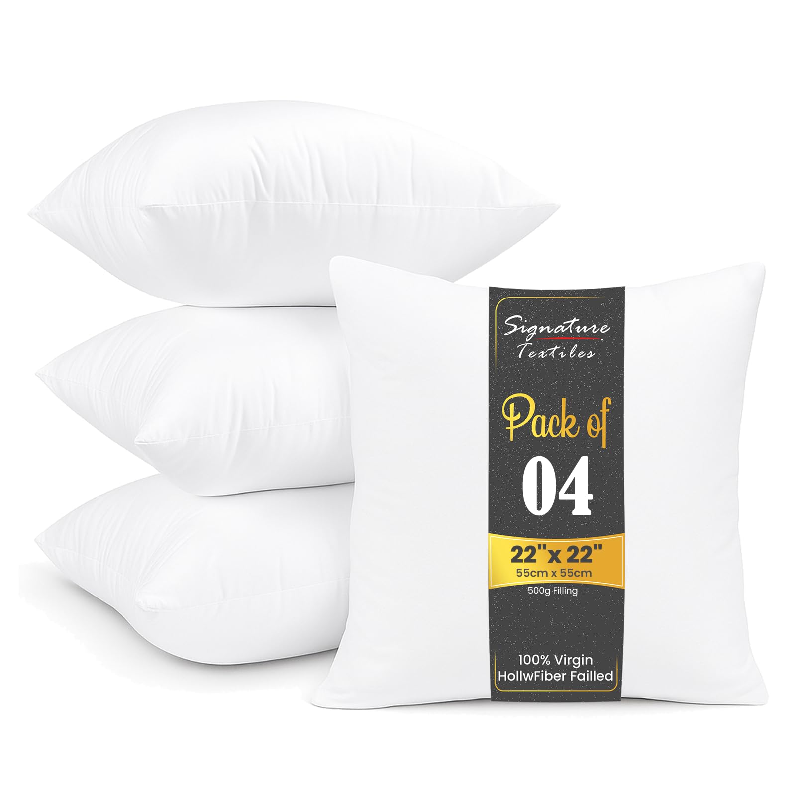 White Signature Textiles® Cushion Inserts Hypoallergenic Fluffy Cushion Inner Perfect Hollowfibre For Sofa Cushion Pads 22"X22" Pack Of 4