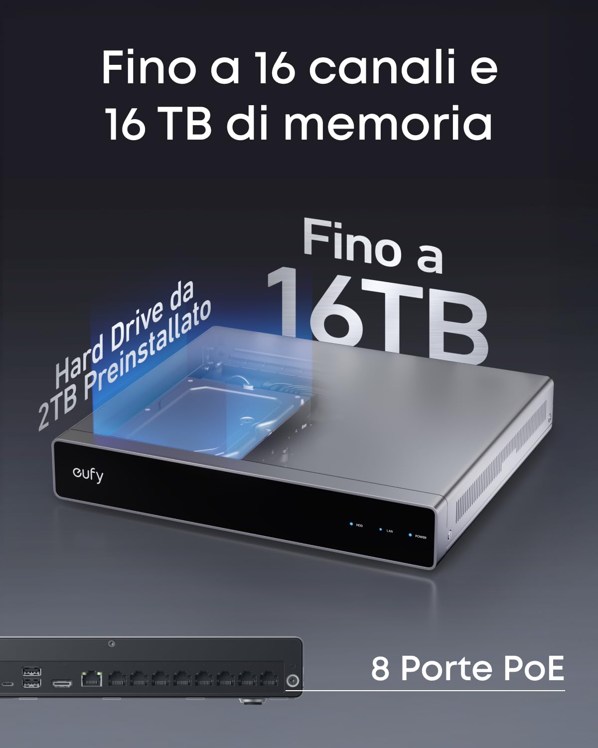 eufy Security, PoE Videosorveglianza Esterno NVR S4 Max, Telecam Bullet-PTZ 16 MP triplo obiettivo,PTZ 360°, zoom auto x8, ricerca video smart, Traccia multi-telecam, Visione nott a colori,24/7,HD 2TB