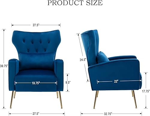 Miniatura 2 de LZAREAL Silla decorativa tapizada para sala de estar, con respaldo de ala, para dormitorio, lectura, recepción, sala de espera, silla moderna con