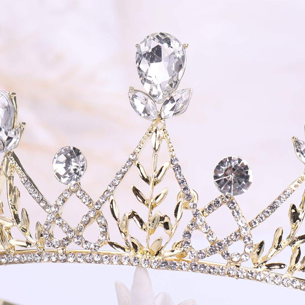 Tiara stop strassu, dla panny młodej, ze stopu strasu, złoty kolor, duża kropla dla kobiet, prosta modna ozdoba do włosów, na wesele, na imprezę w stylu retro