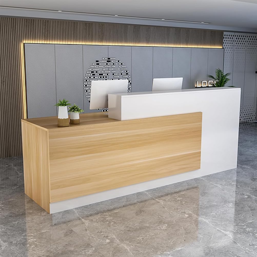 Scrivania per reception con cassetti chiudibili, moderna scrivania in legno, tavolo anteriore per computer, costruzione resistente, ideale per uffici e aziende, 7180 x 60 x 100 cm