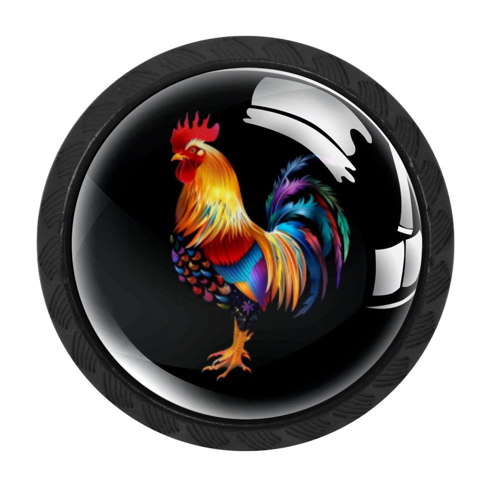Luoweisi 4 Pack Colorful Rooster Cabinet Knobs Round Drawer Pulls Cupboard Door Handles Cabinet Hardware for Kitchen Bathroom Decor