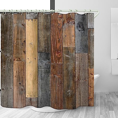 LYFANS Bathroom Features Retro Wooden 3D Shower Curtains, Luxurious Bathtub
