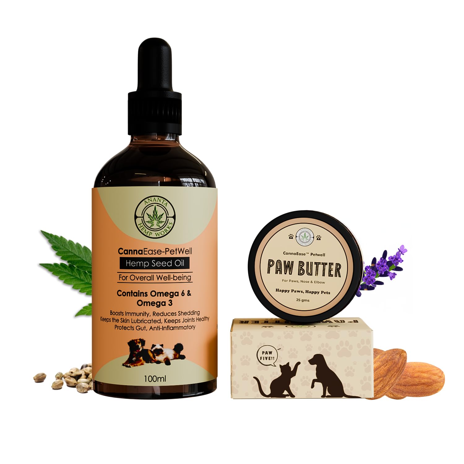 Ananta Hemp Works Hemp Seed Oil with Paw Butter (Pack of 2) | with Omega 3 & 6 & Lavender Oil | Manages Shedding & Supports Coat Health | Heals, Repairs & Moisturizes Cracked Paws | for Dogs & Cats (B0D3F63HCY) Amazon Price History, Amazon Price Tracker