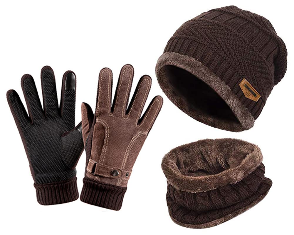 YULOONGWinter Beanie Hat Scarf Gloves Set Knitted Hat Neck Warmers Touch Screen Driving Gloves for Man Women