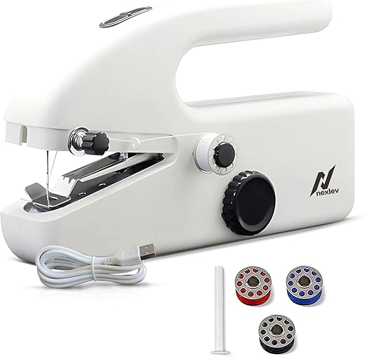 Nexlev Portable Sewing Machine| 2 Speed Settings| Cordless| Battery operated| USB Type C cord for Plug-in| Quick Fix DIY|Portable & Compact| for…