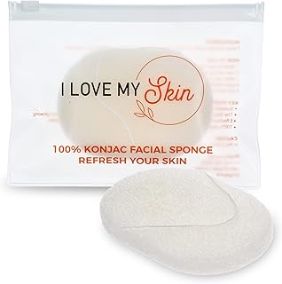 I LOVE MY SKIN Konjac Facial Sponge 100% Natural - Reusable Gentle but Thorough Exfoliating Scrubber Puff Unclog Pores, Removes Dead Skin, Dirt, Makeup â€“ Also Perfect for Baby Bath, Pristine White