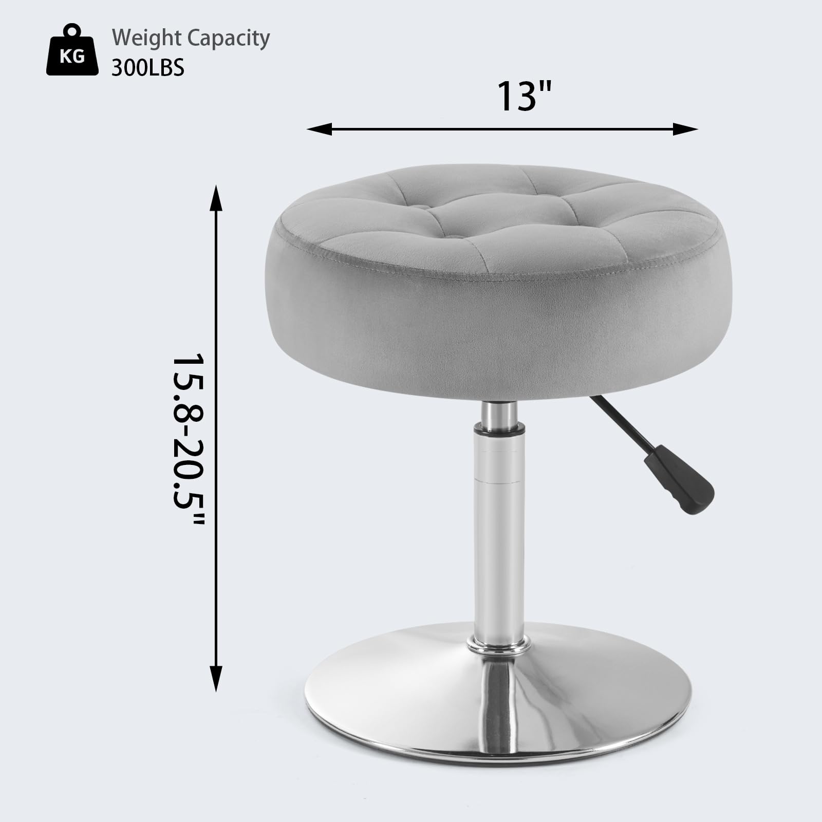 Gitrah Gray Vanity Chair for Makeup Room Vanity Stool for Makeup Room Round Velvet Tufted Makeup Chair Vanity Stools for Bathroom Height Adjustable 360 Swivel