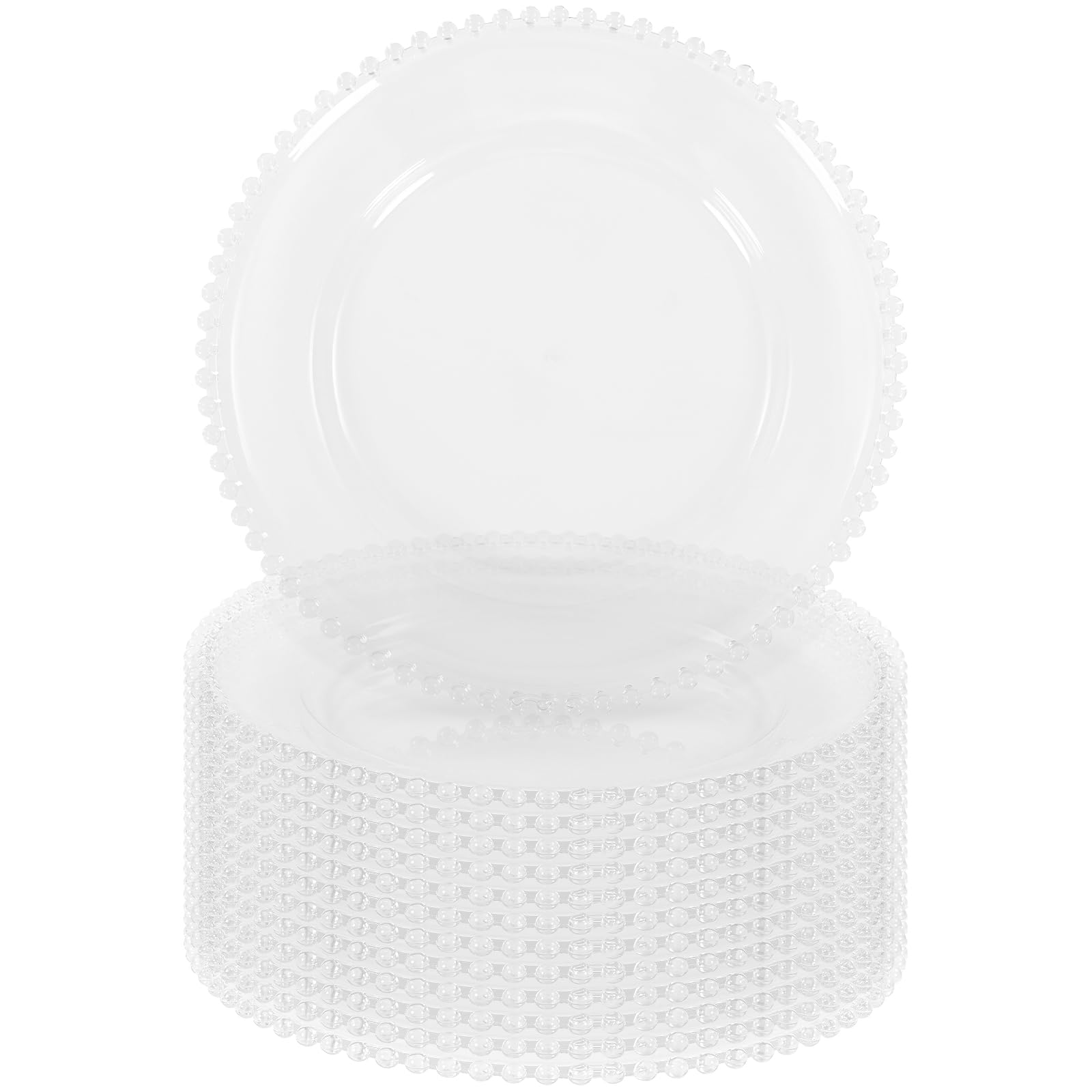 12 Pack Clear Acrylic Round Charger Plates With Beaded Rim, 13 Inch Plastic Decorative Plate for Table Setting, Wedding, Party, Event