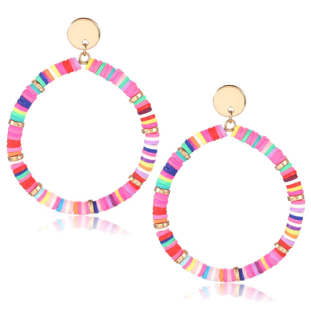 PHALINHeishi Bead Drop Earrings for Women Girls Rainbow Vinyl Disc Bead Hoop Dangle Earring Studs Handmade Bohemia Summer Beach Jewelry