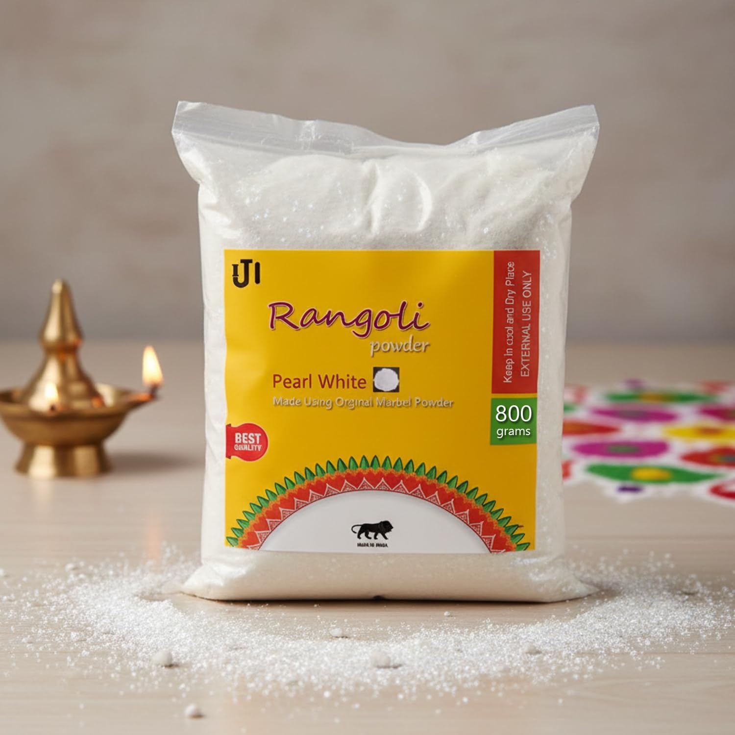 IJI Rangoli White Powder 800 Grams, Muggu Pindi | Creative Diwali Floor Art, Color Powder Rang for Navratri, Pongal, Pooja Mandir-image-24