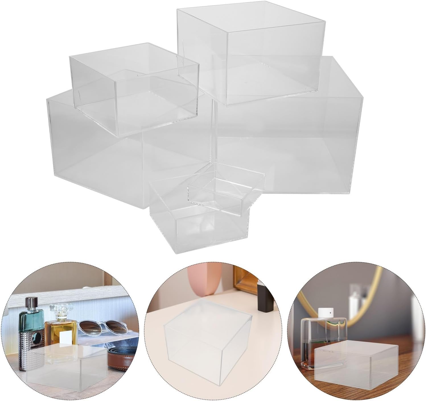 6pcs Acrylic Cube Display Box Stand for Jewelry and Artwork Exhibits