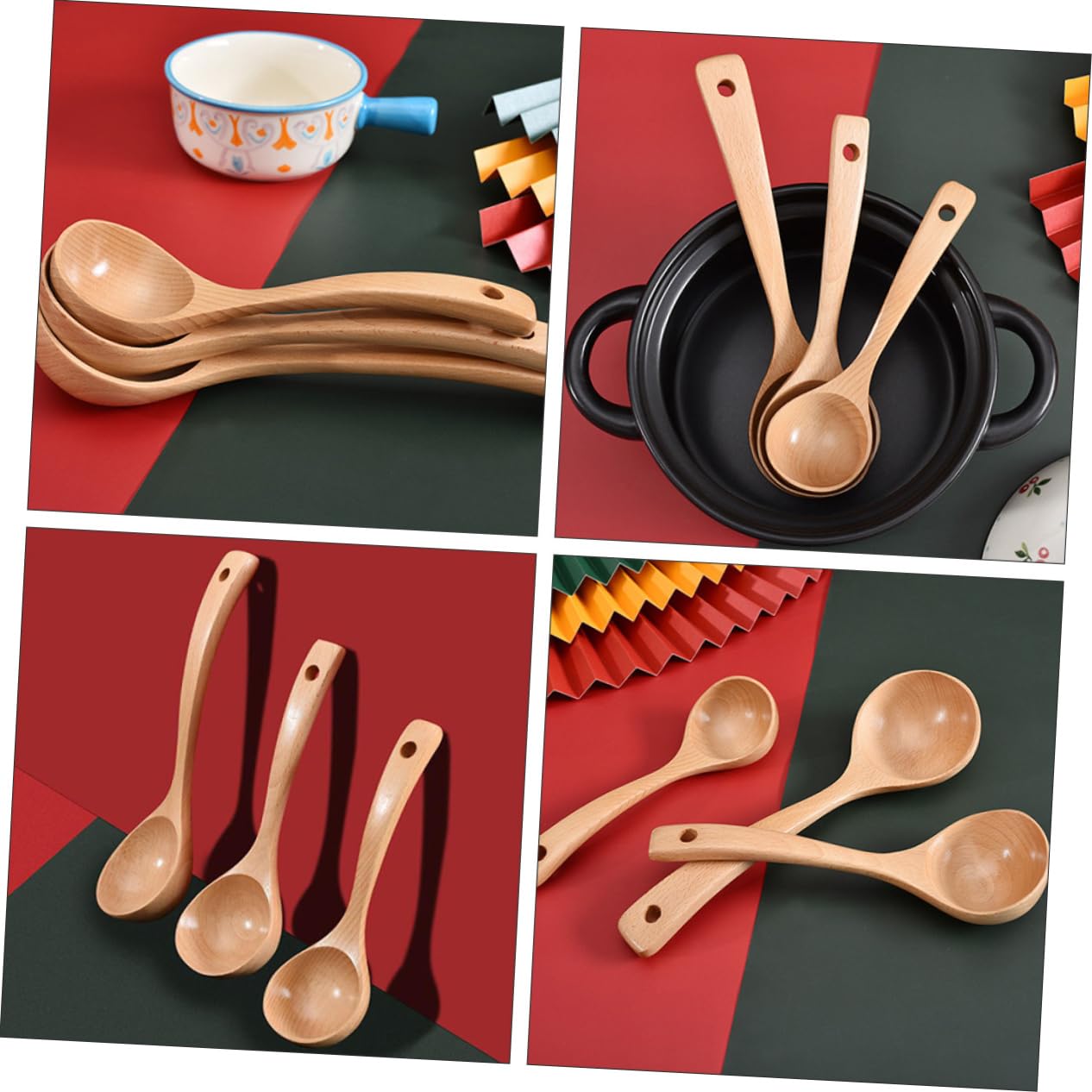 1 cuillère en bois de hêtre - Cuillères de cuisine - Cuillères à expresso - Ustensiles de cuisine asiatiques - Cuillères à soupe - Louches de service profondes - Cuillère de service