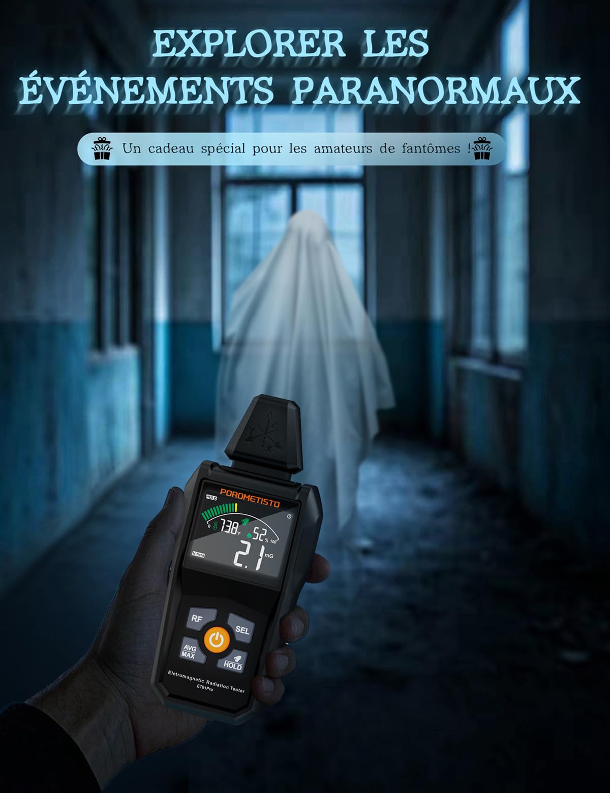 5-IN-1 Détecteur EMF POROMETISTO,avec Stockage des Données Et Batterie | Détecteur de Champ Électromagnétique Portable, Permettant la Mesure Simultanée des Données EF/MF/RF/Température/Humidité