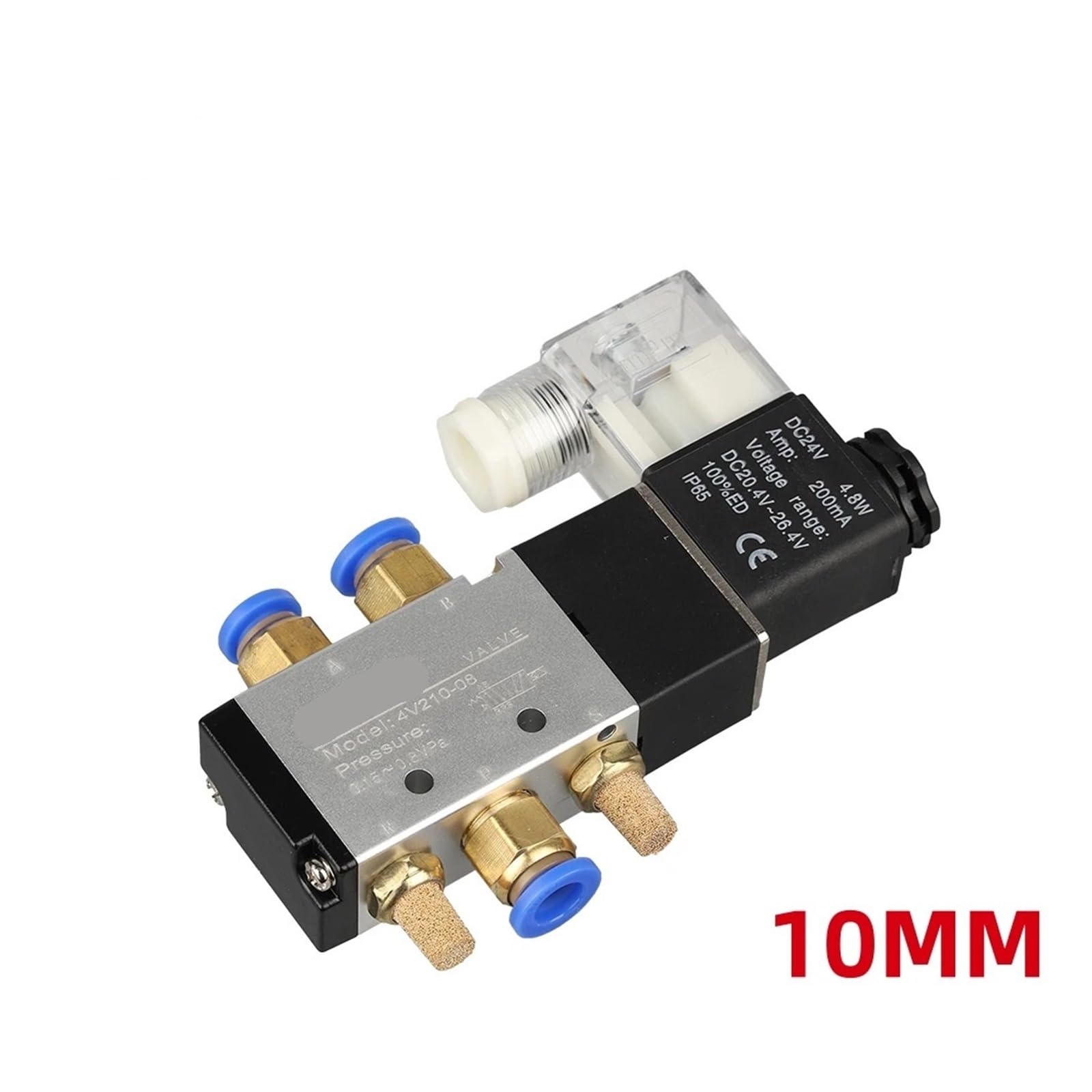 Pneumatyczny elektryczny zawór elektromagnetyczny 4V210-08, zawór magnetyczny gazu i powietrza z 5-kierunkowym sterowaniem 2 pozycje, 4mm-12 mm, 12 V, 24 V, 220 V (szt 10 mm Fittings)