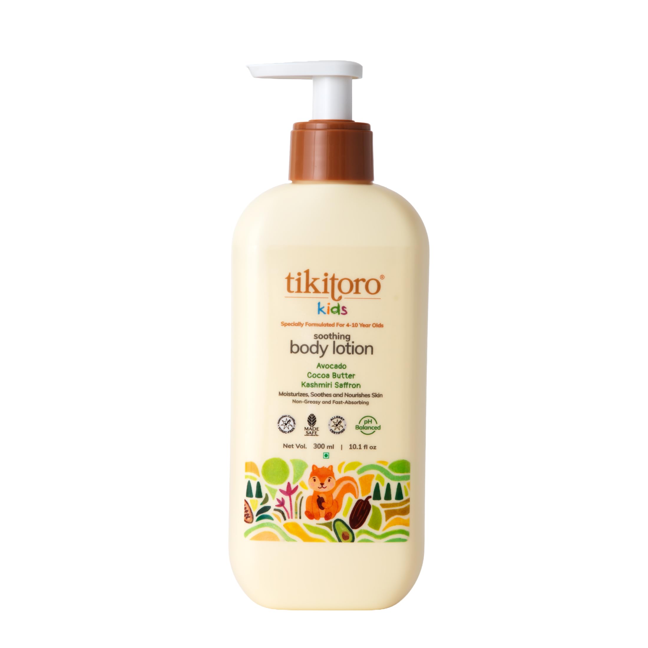 Tikitoro Kids Soothing Body Lotion | Pediatrician Approved | Moisturizes, Soothes & Nourishes Skin |100% Vegan with Avocado, Cocoa Butter, Kashmiri Saffron Extract |Daily Use (Age: 4+ Years) (300 x 1)-picture-46