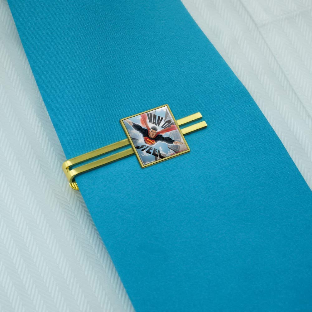 GRAPHICS & MORE Superman Man of Steel Square Tie Bar Clip Clasp Tack- Silver or Gold