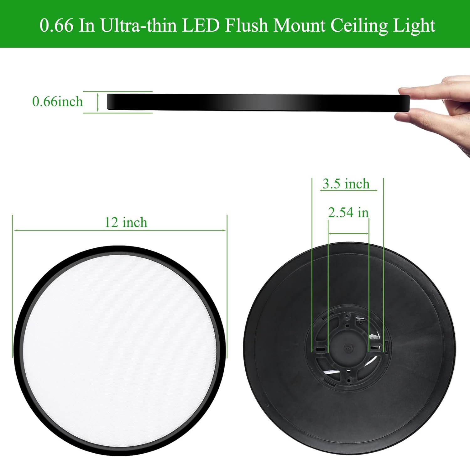 LED Flush Mount Ceiling Light Fixture, 24W 12Inch 3000K/3500K/4500K/5000K/6500K 5 Color Changeable 2880LM Low Profile Ceiling Light for Bedroom, Living Room, Dining Room, Hallway Black