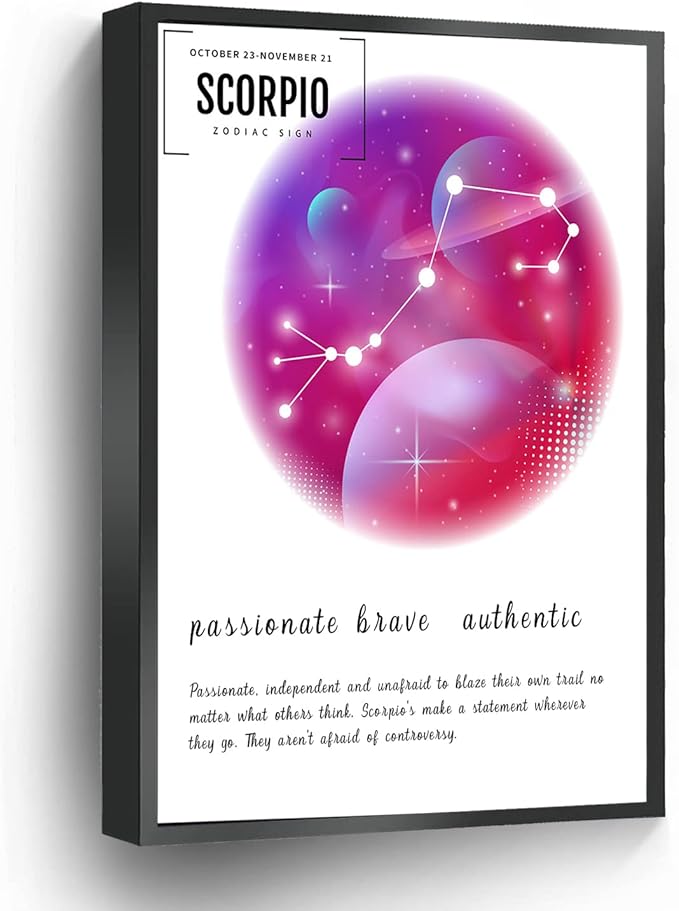 Scorpio Zodiac Canvas Prints Spiritual Wall Art Poster Personalized Birthday Gift For Home Office School Wall Decor Framed Artwork(Metal Framed 12