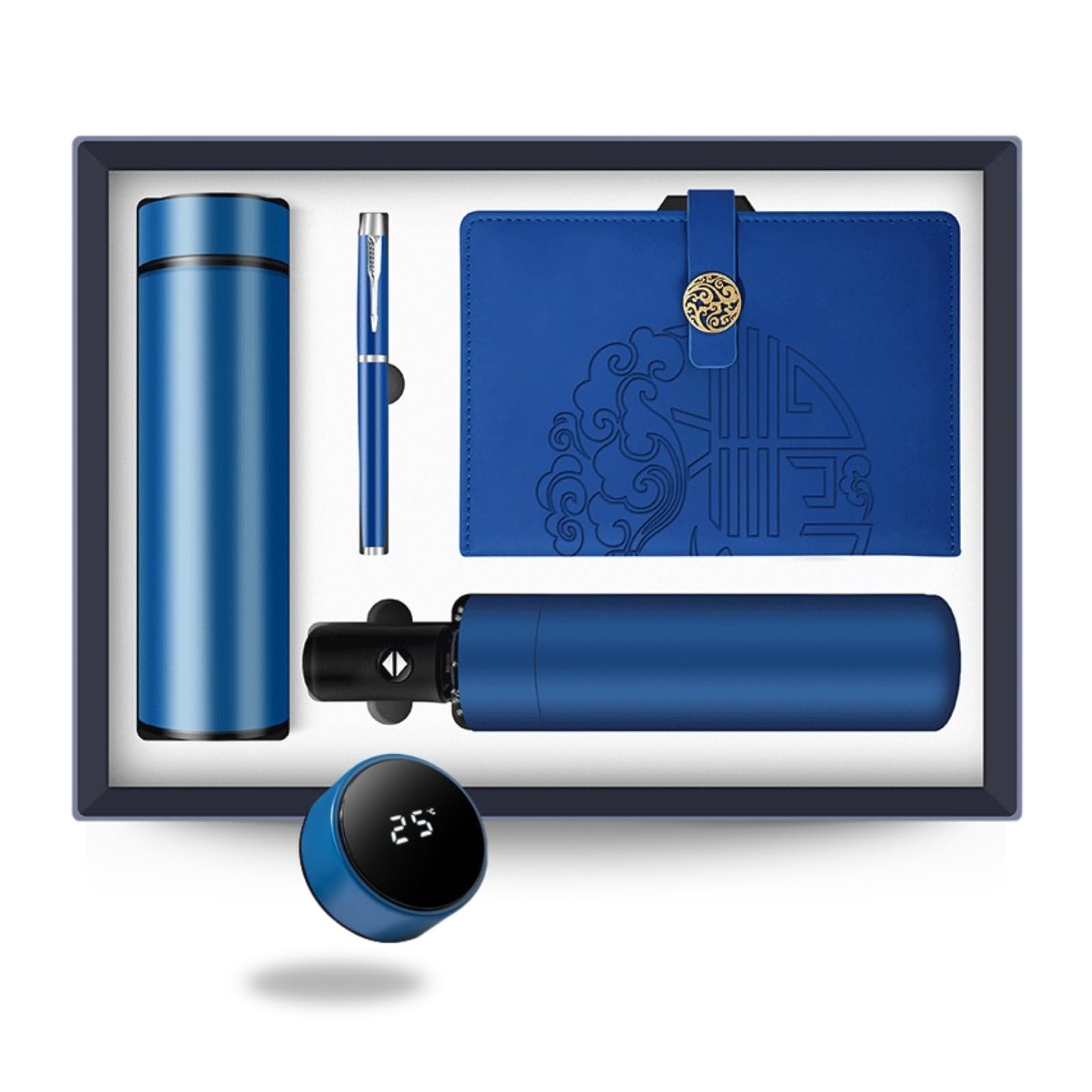 Jystock Limited Luxury Gift Box Set – Premium Essentials for Him & Her – Ideal Corporate, Birthday, Christmas, Valentine’s & Mother’s Day Gift (Vacuum Flask, A5 Notebook, Pen, Umbrella). Blue