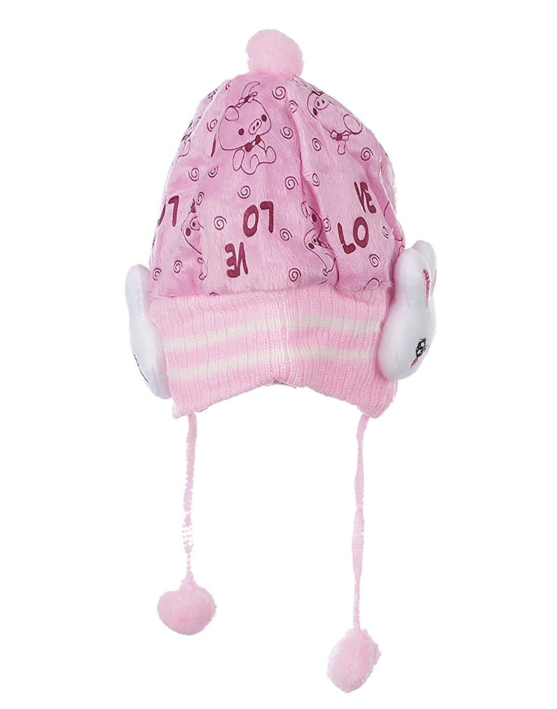 V3E Baby Boy's & Girl's Woolen Cap with Side Protection |Toddler Cap 1 Pc (Pink, 0-18 Months) 1