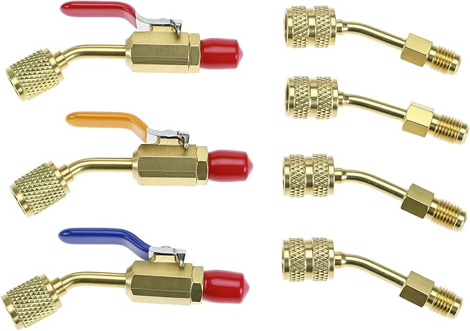 QWORK 7 Pcs Válvula de Bola Angular Compacta para Refrigerante Aire Acondicionado 1/4 Pulgada y Adaptador Mini Split 5/16 a 1/4 miniatura 2