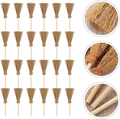 Miniatura 9 de Sewroro 25 piezas de escoba pequeña casa de muñecas mini escoba adorno joyería pequeña escoba Halloween árbol adornos bruja artesanía miniatura