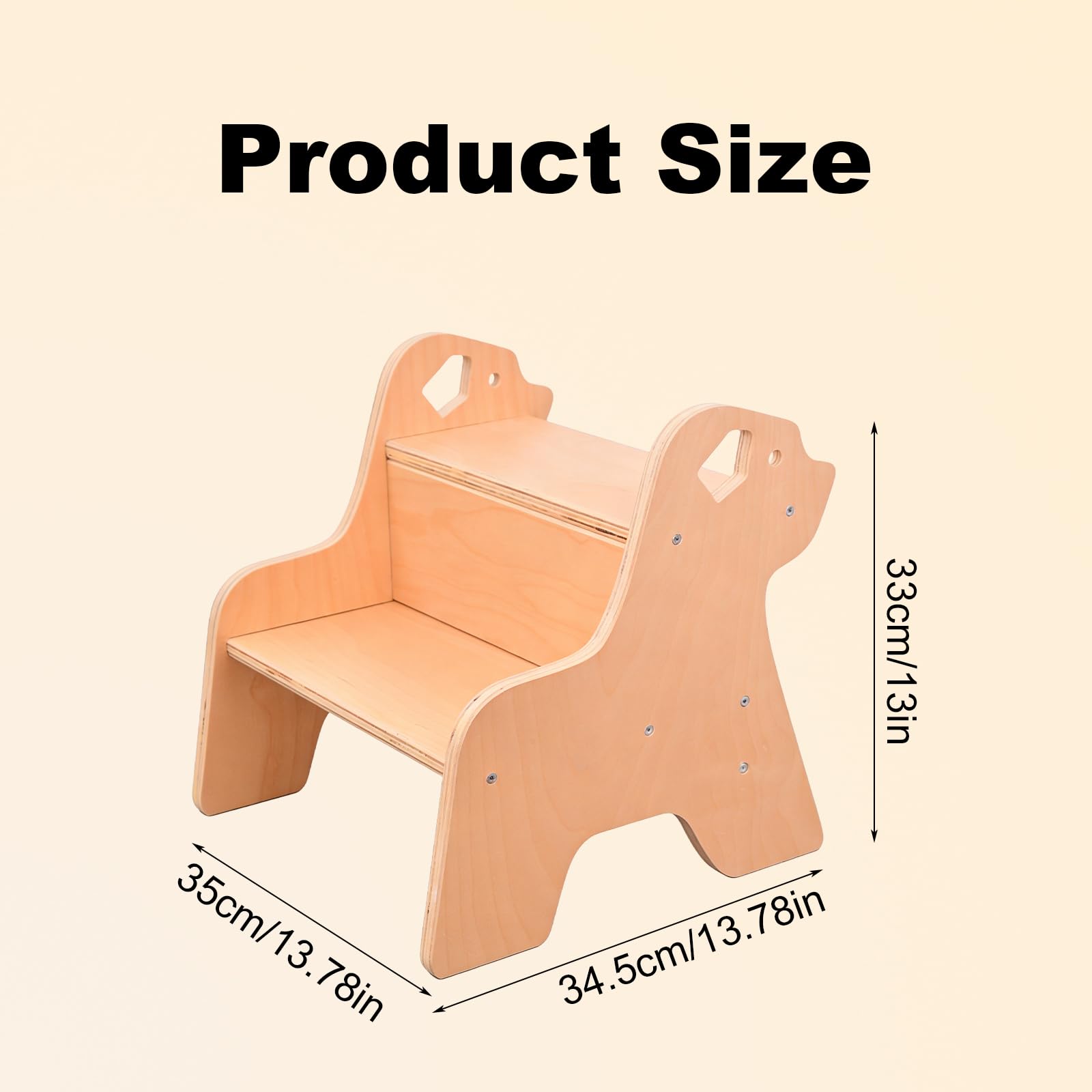 Sgabello a 2 Livelli per Bambini in Legno con Maniglia, Robusto Gradino per Cucina Bagno Cameretta