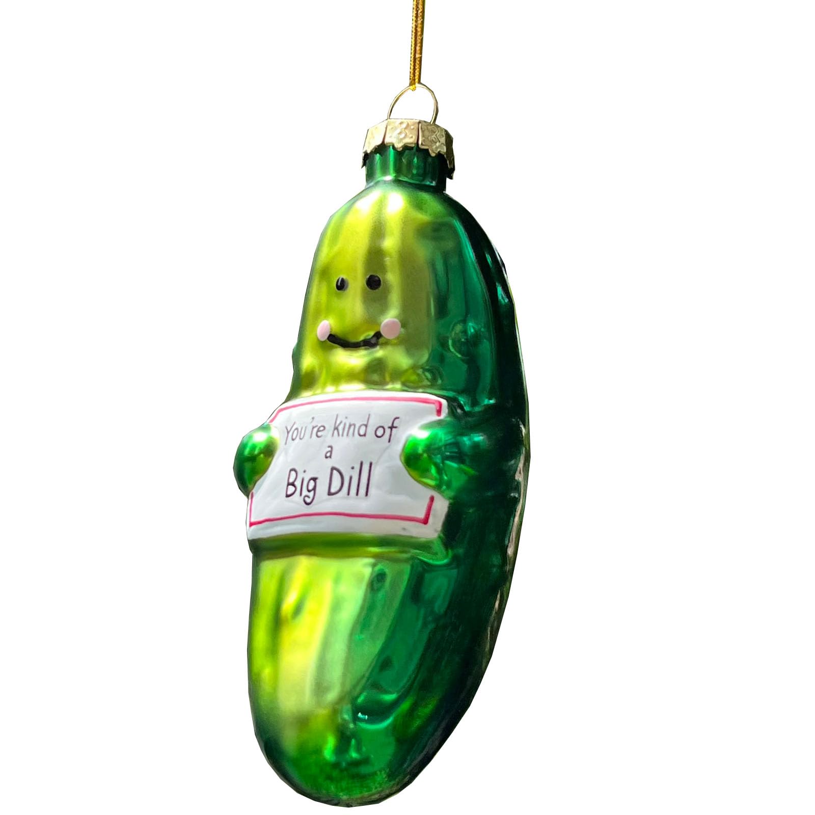 Divertido adorno de pepinillo de cristal soplado a mano para árbol de Navidad, You're Kind of a Big Dill