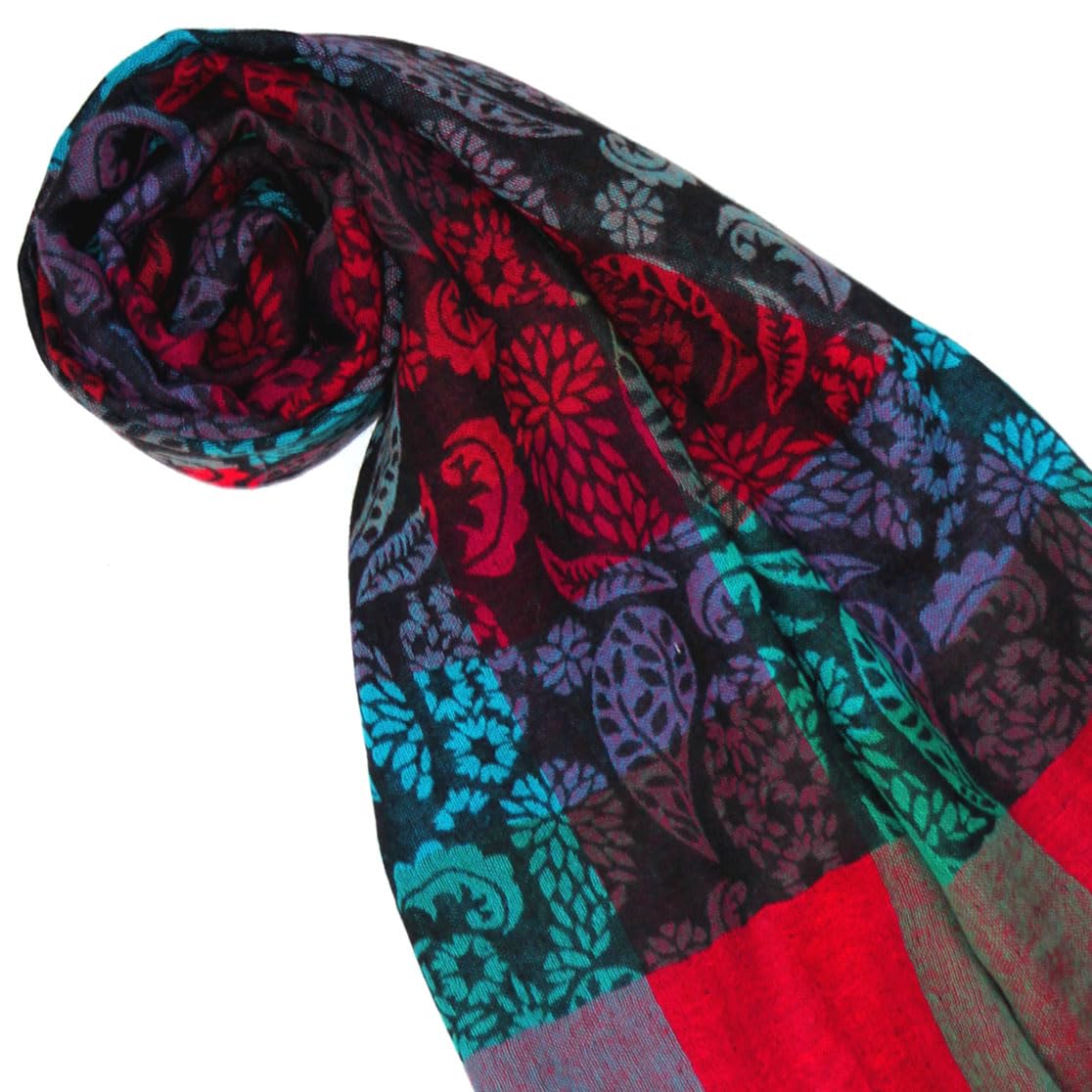 Lorenzo Cana Męski szalik z miękkiej wełny, misterny wzór Paisley, kolorowy wielobarwny 32 x 184 cm, wełniany szal wełniany szal męski 7869211, Kolorowy, turkusowy, czerwony, 34 x 182 cm